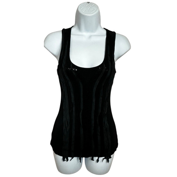 Express Sexy Basic Black Ribbed Tank Top Sz Small Sequin Scoop Neck Shirt - Picture 5 of 6